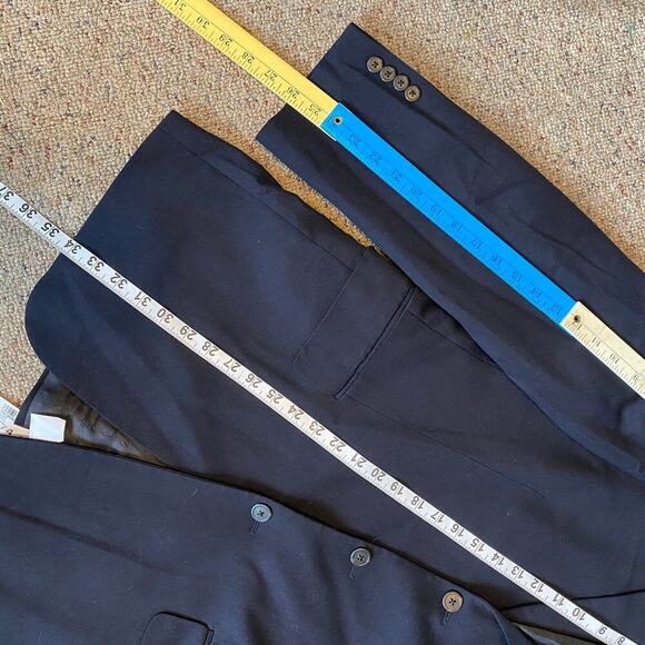 J Crew Wool Blend Black 3Button Blazer Jacket Men Sz 42Long Faux Pocket Career - Picture 3 of 6